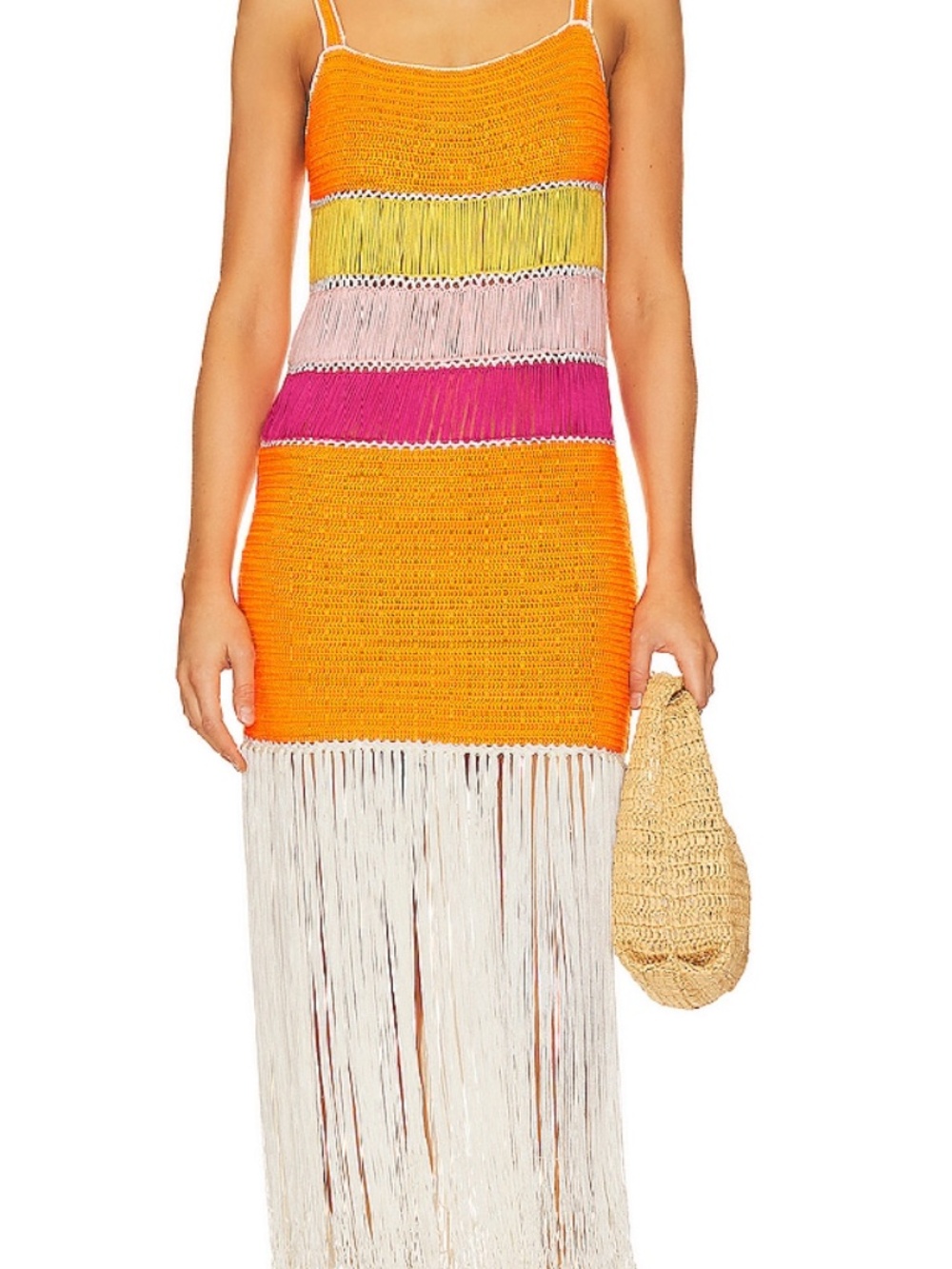 Striped Fringe Knit Maxi Dress in Orange, Pink & Cream - Picture 3 of 3